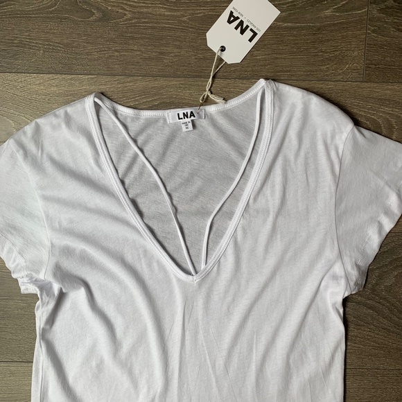 LNA Deep V Strappy Tee T-Shirt Short Sleeve Semi Sheer Relaxed fit White Size XS - Picture 6 of 11